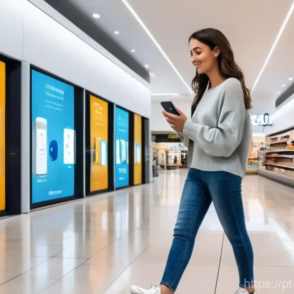 실내 위치 추적 기술을 활용한 스마트 빌딩 구현 - **A Woman Navigating a Modern Portuguese Shopping Center with Indoor Localization**
A bright, cl...