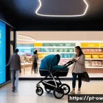 Home 21 실내 위치 추적 서비스 제공업체 비교 - **A family navigating a modern European shopping mall with augmented reality.**
A cheerful, dive...