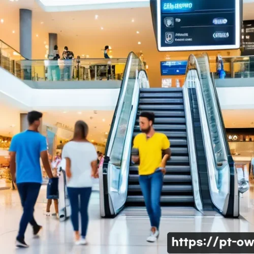 Home 31 실내 위치 추적 기술의 시장 경쟁 상황 - A modern indoor shopping mall scene in Brazil showcasing advanced Bluetooth Low Energy (BLE) beacon ...