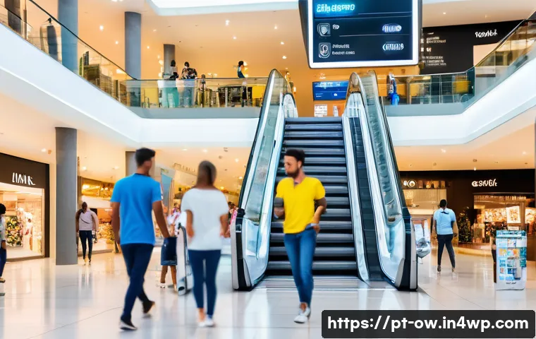실내 위치 추적 기술의 시장 경쟁 상황 - A modern indoor shopping mall scene in Brazil showcasing advanced Bluetooth Low Energy (BLE) beacon ...